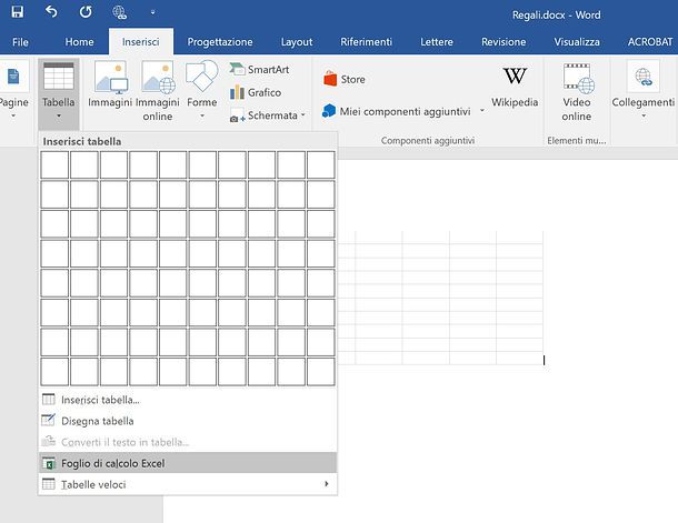 Come inserire tabella Excel in Word