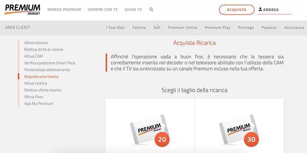Come ricaricare Mediaset Premium