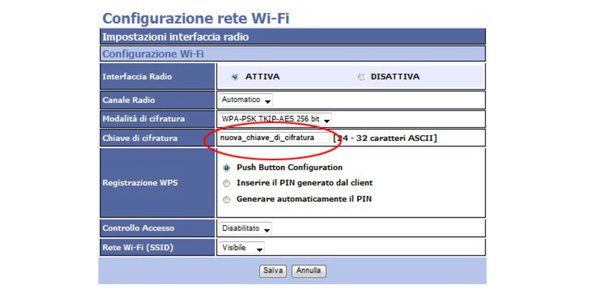 Cambiare password Wi-Fi