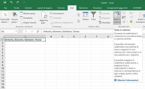 Come dividere una cella in Excel