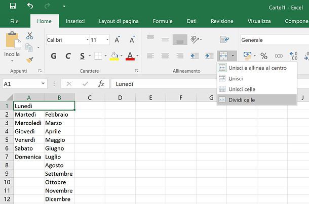 Come dividere una cella in Excel