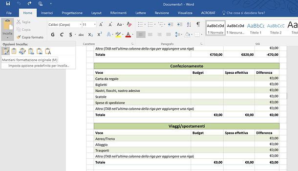 Come inserire tabella Excel in Word