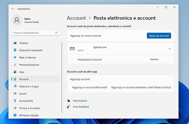 Aggiungere Gmail a Windows 11