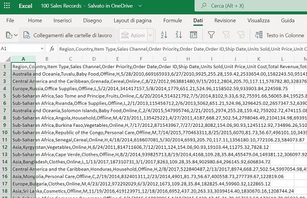 CSV in Excel Online