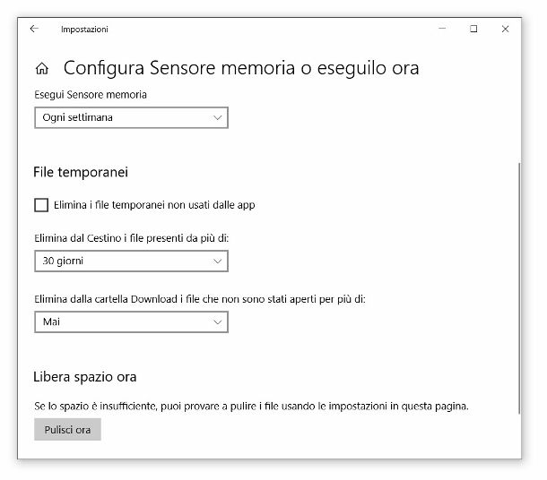 Sensore memoria Windows 10