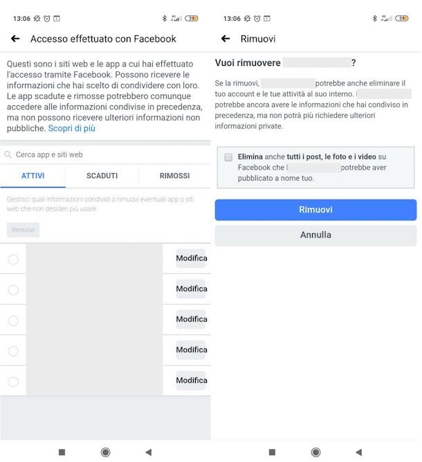 Eliminare app da Facebook
