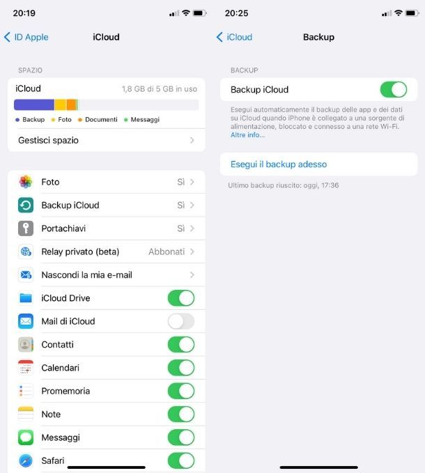 Eseguire backup su iCloud