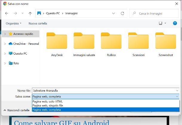 Come salvare una pagina Web