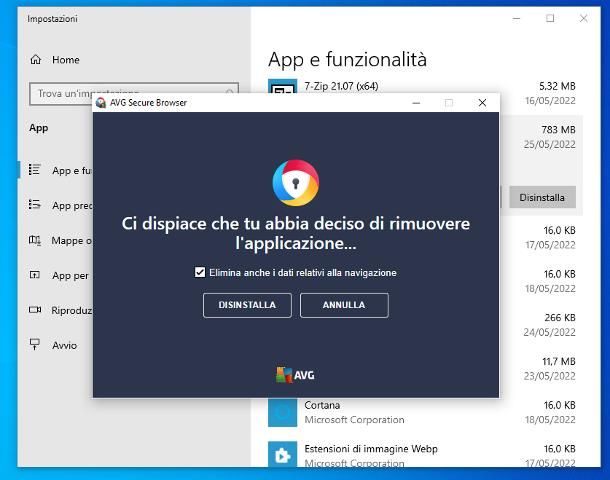 Come rimuovere AVG Secure Browser da Windows