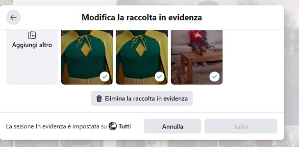 Nascondere raccolta in evidenza