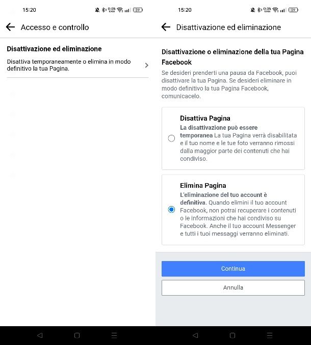 Come chiudere una pagina Facebook dal cellulare