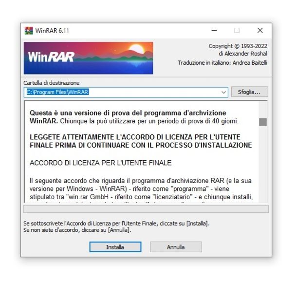 WinRAR installazione Windows