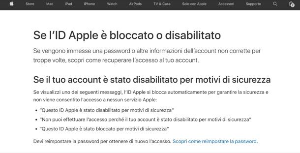 Recuperare ID Apple bloccato