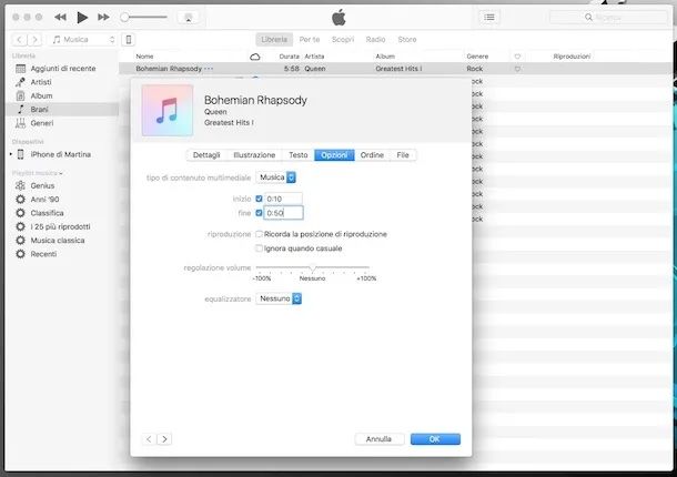 Impostare suoneria da iTunes