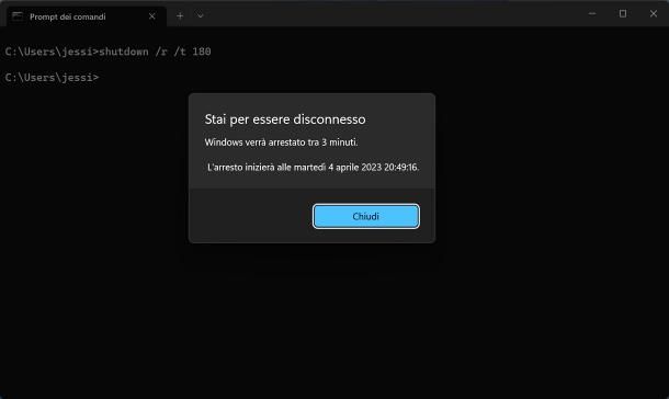 Come riavviare il PC da cmd