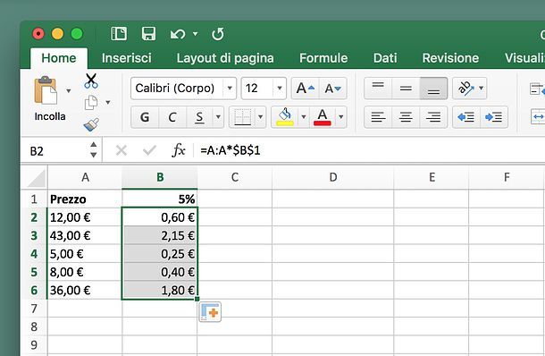 Come moltiplicare in Excel