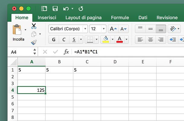 Come moltiplicare in Excel