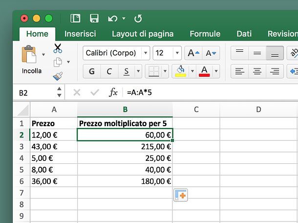 Come moltiplicare in Excel