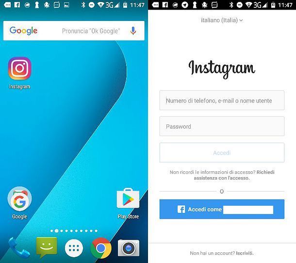 Come accedere a Instagram tramite Facebook