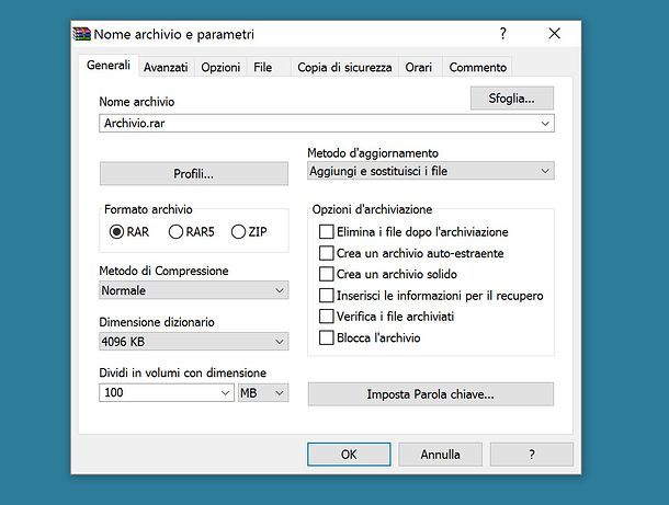 Come zippare un file con WinRAR