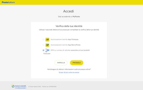 Autenticazione a due fattori PosteItaliane