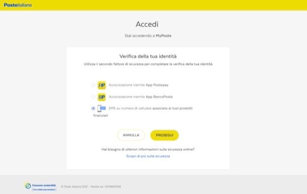 Autenticazione a due fattori PosteItaliane