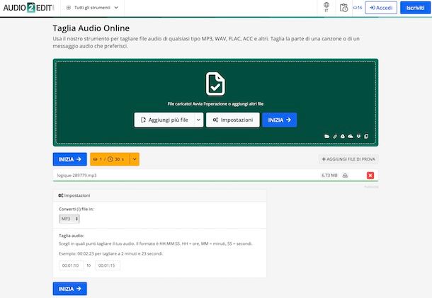 Taglia Audio Online di Audio2Edit