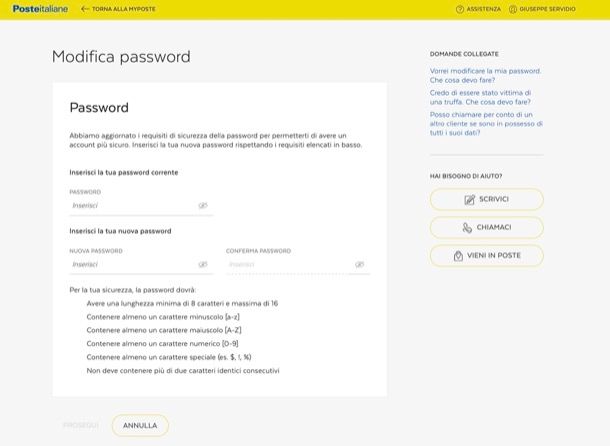 Cambio password Postepay da computer