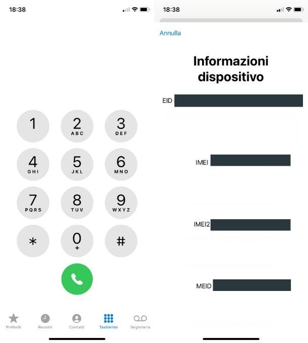 IMEI con codice iPhone