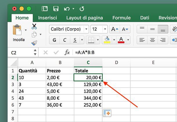 Come moltiplicare in Excel