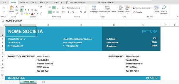 Modello fattura Excel