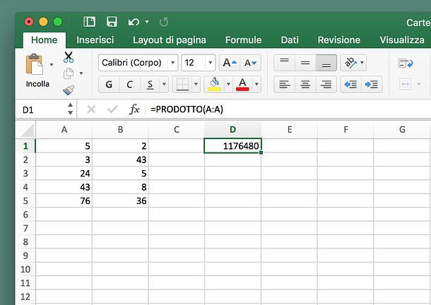 Come moltiplicare in Excel