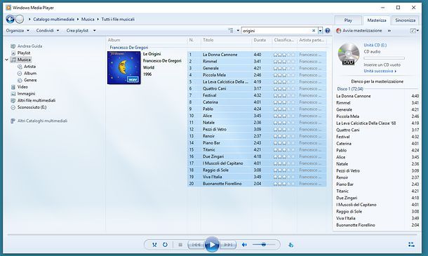 Duplicare CD audio con Windows Media Player