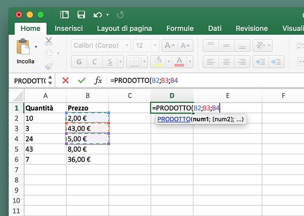 Come moltiplicare in Excel