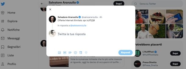 Rispondere a un tweet