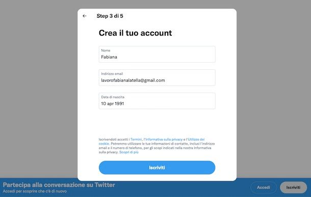 Iscrizione Twitter da PC