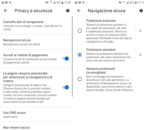 Navigazione sicura Chrome Android