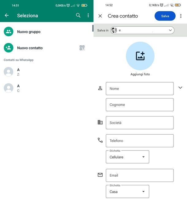 WhatsApp Android aggiunta contatto