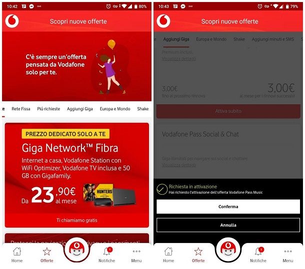 Come aggiungere Giga Vodafone tramite app