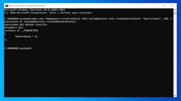 Punto di ripristino da Prompt dei comandi