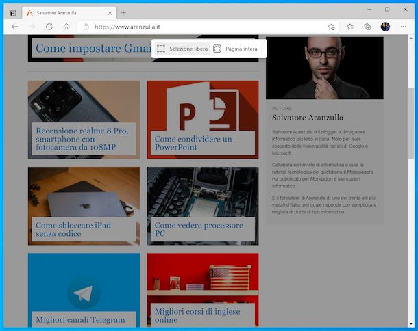 Acquisisci schermata Web di Edge