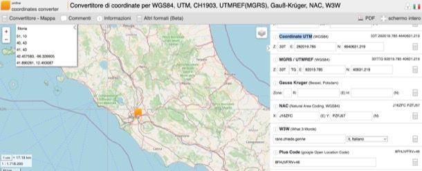 Convertire coordinate GPS in UTM