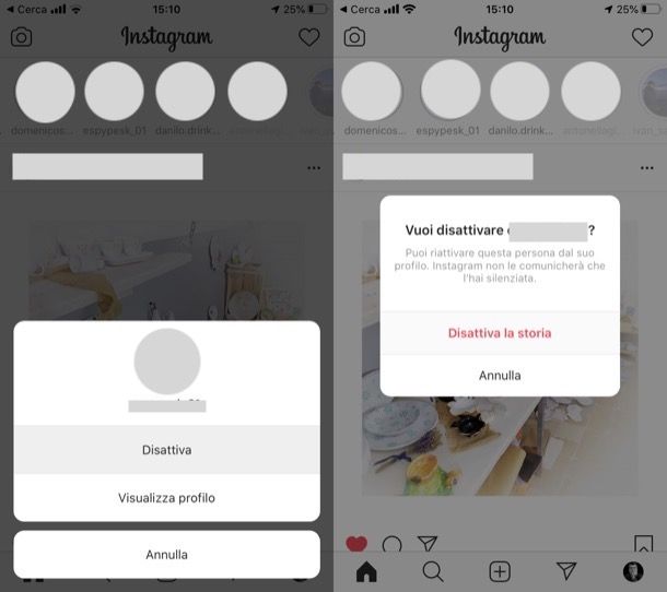 Disattivare storie Instagram iPhone