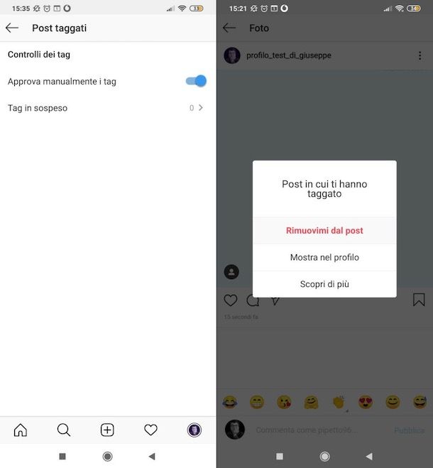 Togliere tag Instagram