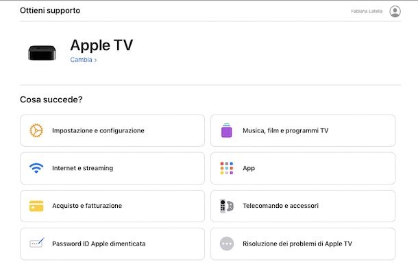 Contattare assistenza Apple TV