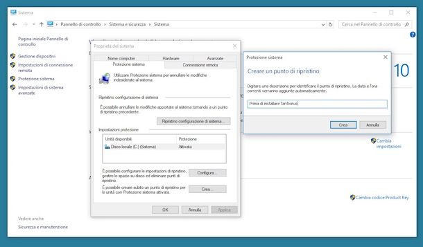 Come creare punto di ripristino Windows 10