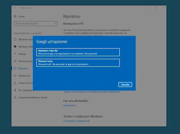 Come creare punto di ripristino Windows 10