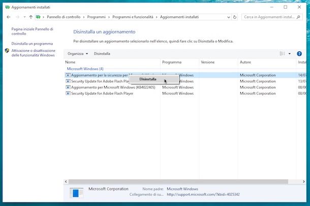 Come annullare aggiornamenti Windows 10