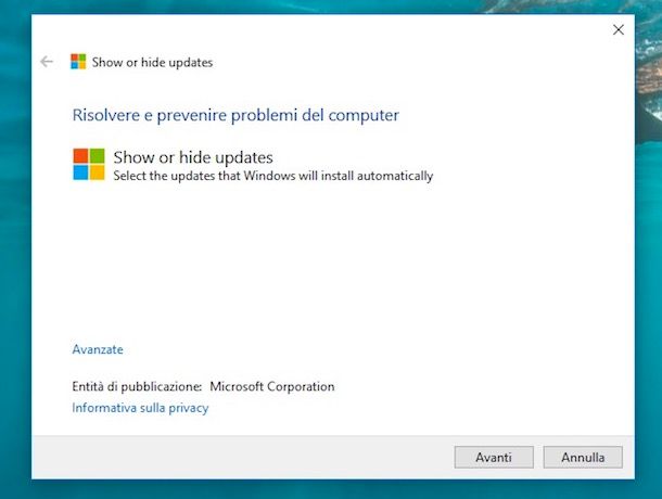 Come annullare aggiornamenti Windows 10