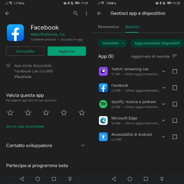 Come aggiornare Facebook per Android